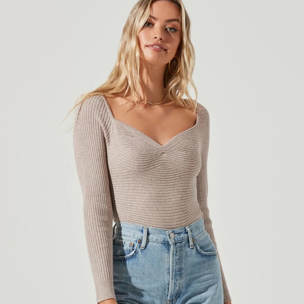 ASTR SILVERLAKE RIBBED KNIT LONG SLEEVE BODYSUIT